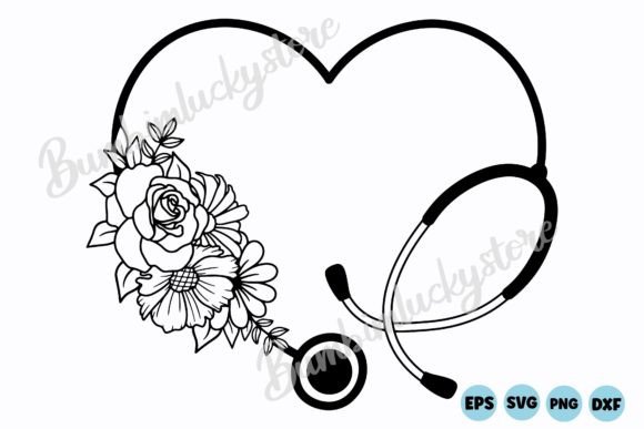 Floral Heart Stethoscope SVG