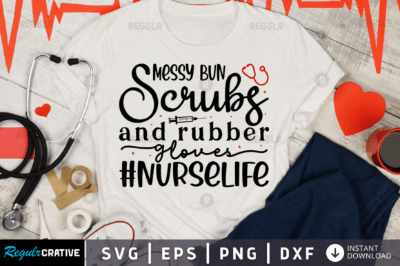 Messy Bun Scrubs Rubber Gloves SVG